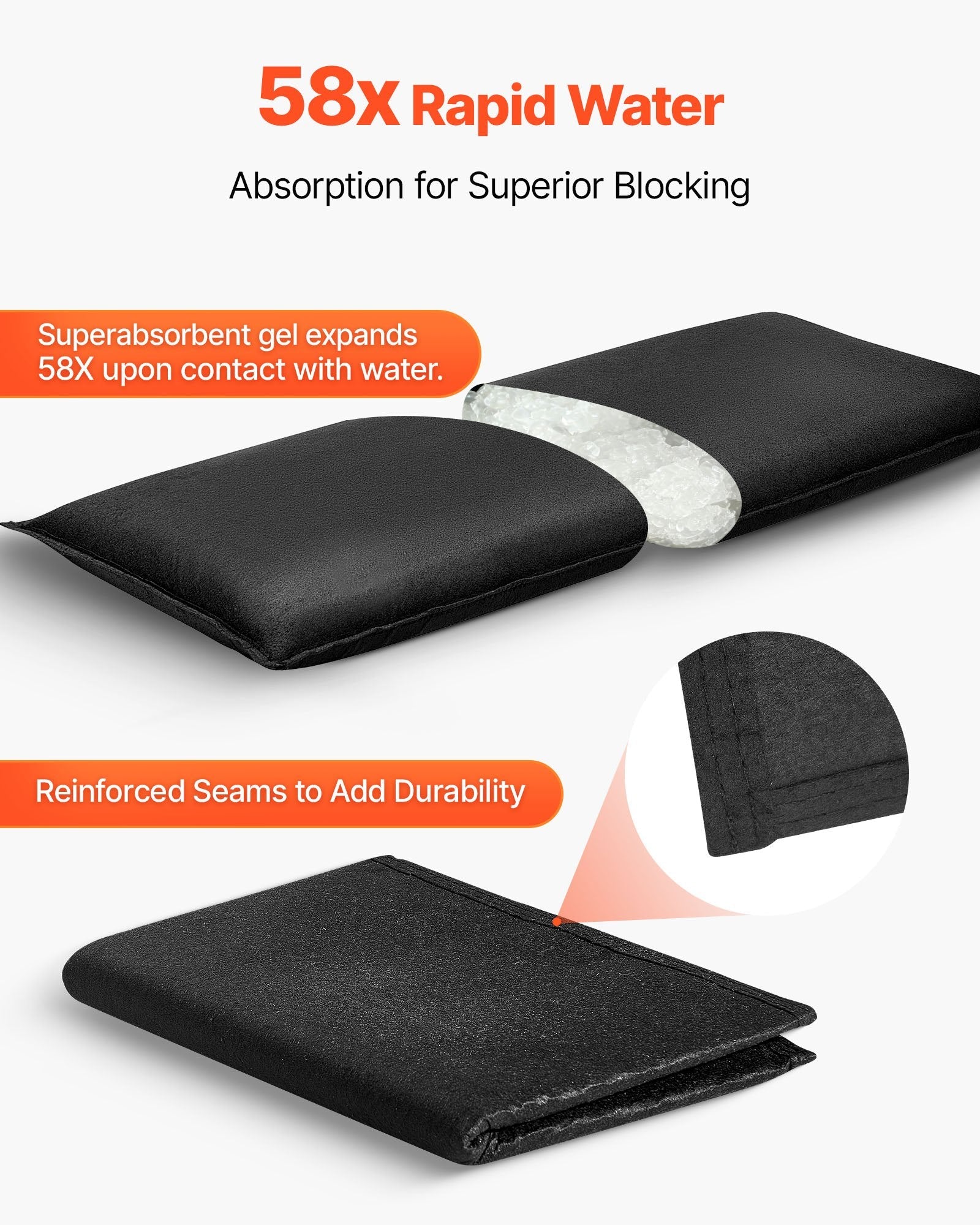 Flood Barrier, 6 Pack, 2.7 X 1.4 Ft Flood Bags Activated By Water,