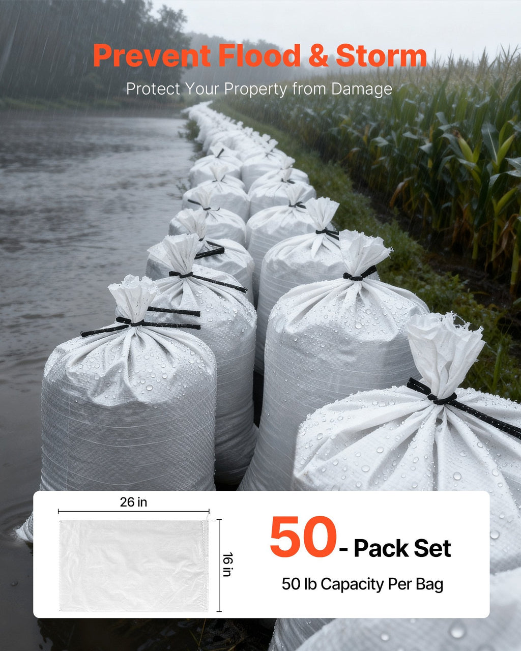 Heavy Duty Sand Bags, 50Pack 14" X 26", Empty Sandbags For Flooding