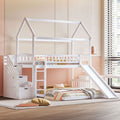 Kids House Bunk Bed Frame with Built-In Slide and Guard Rails for
