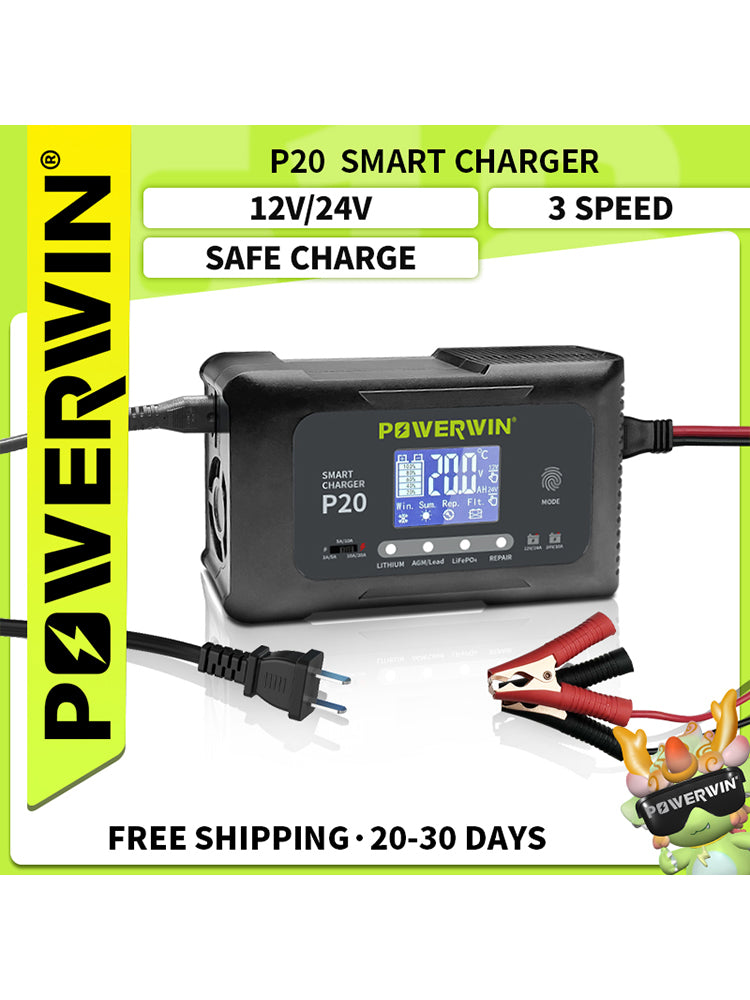 Powerwin P20 12V/24V 20A Automatic Battery Charger for Car