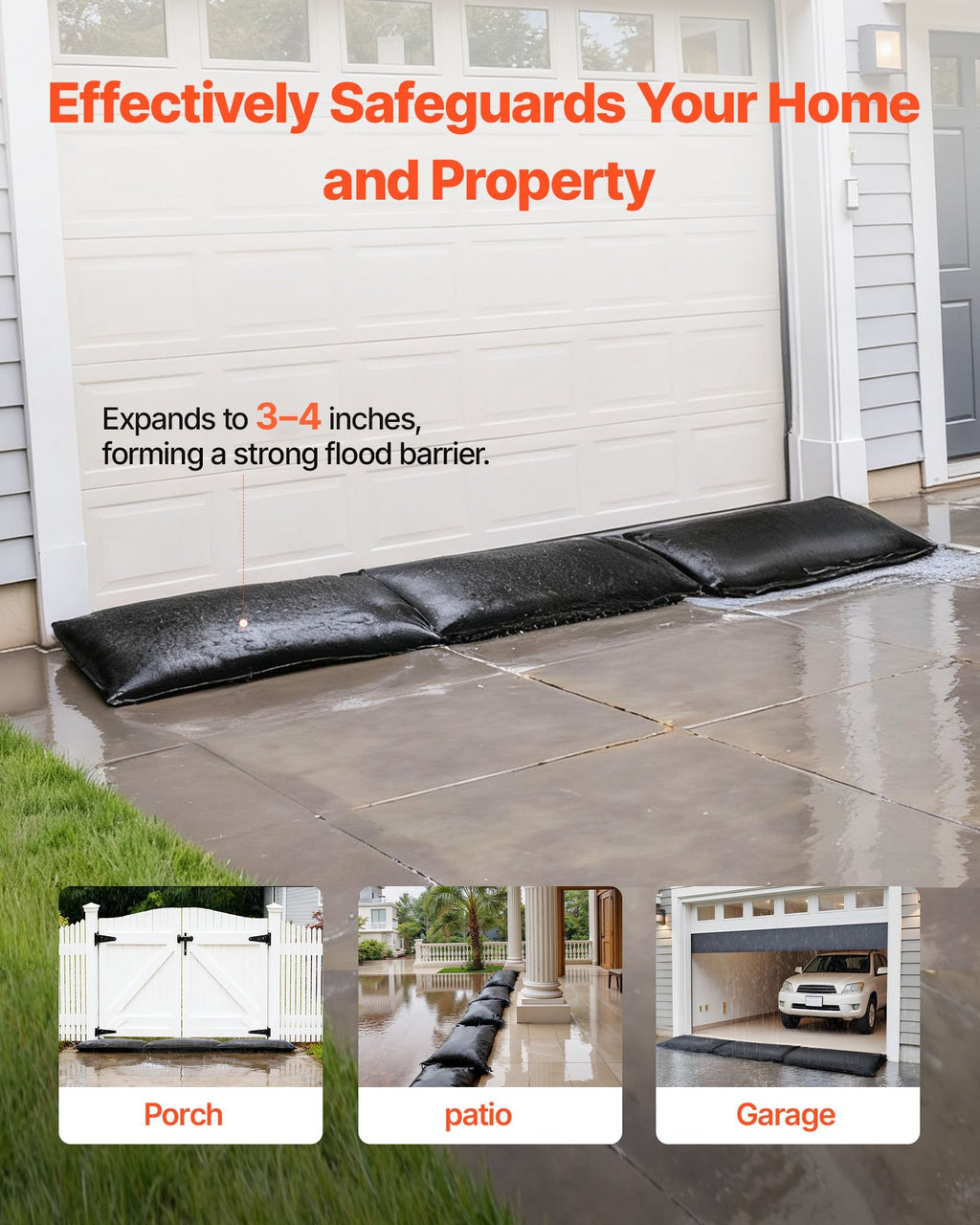 Flood Barrier, 6 Pack, 2.7 X 1.4 Ft Flood Bags Activated By Water,