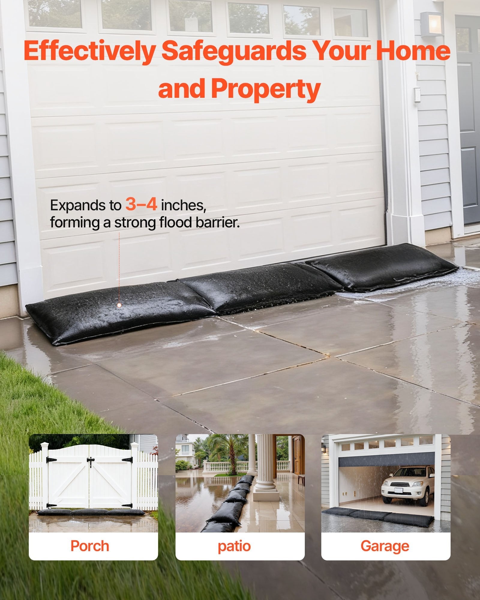 Flood Barrier, 6 Pack, 2.7 X 1.4 Ft Flood Bags Activated By Water,