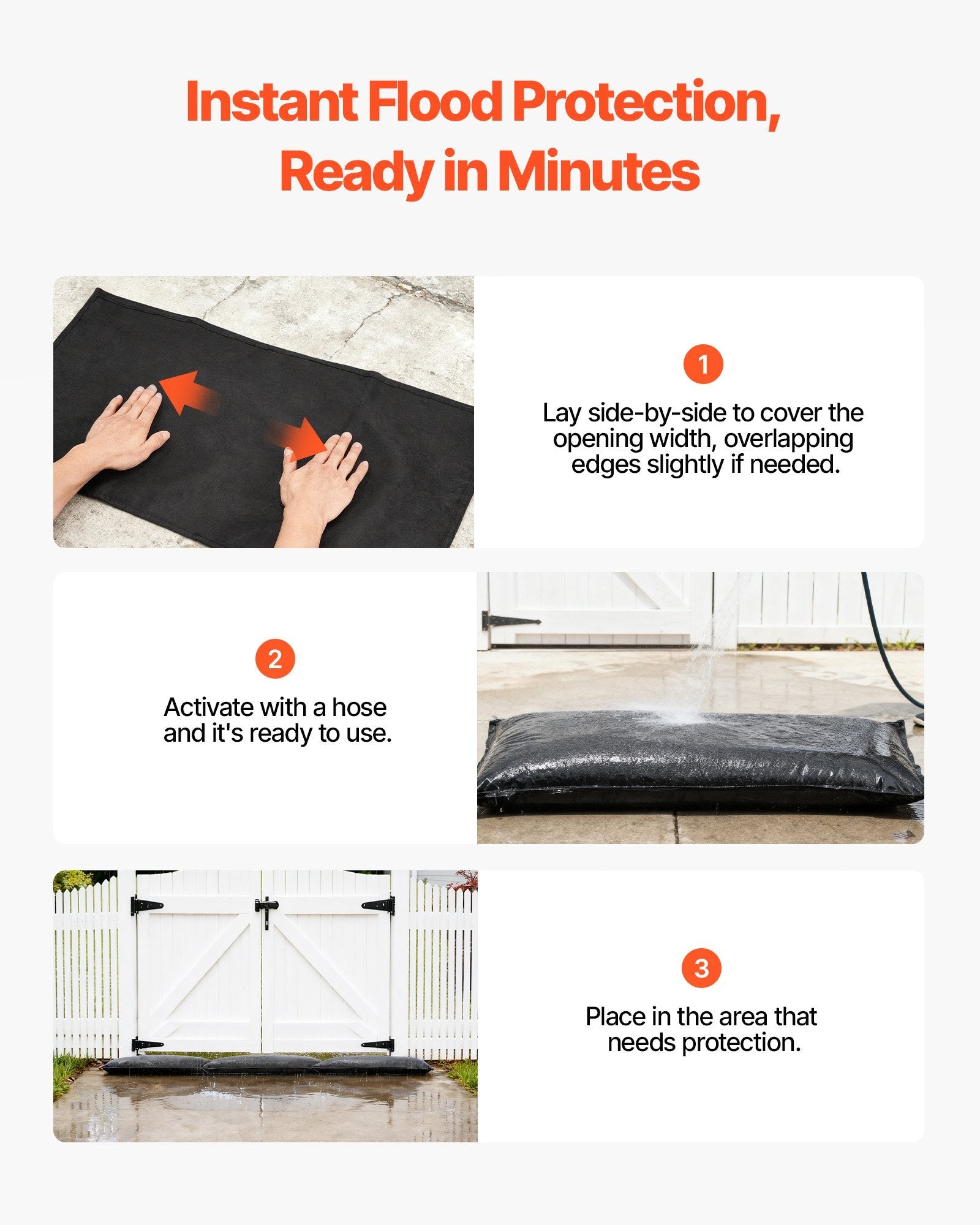Flood Barrier, 6 Pack, 2.7 X 1.4 Ft Flood Bags Activated By Water,