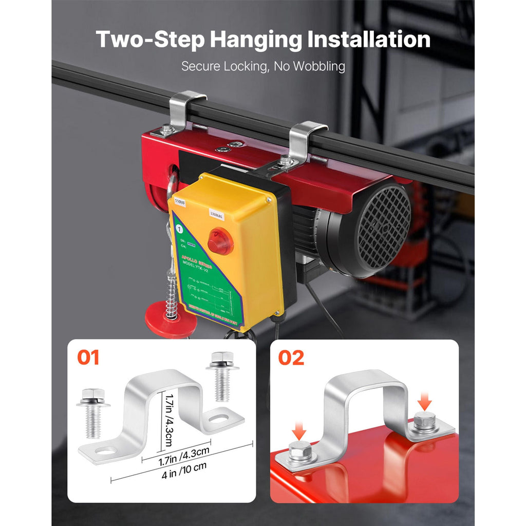 Electric Hoist, 1320 lbs Lifting Capacity, 1150W 110V Electric Steel