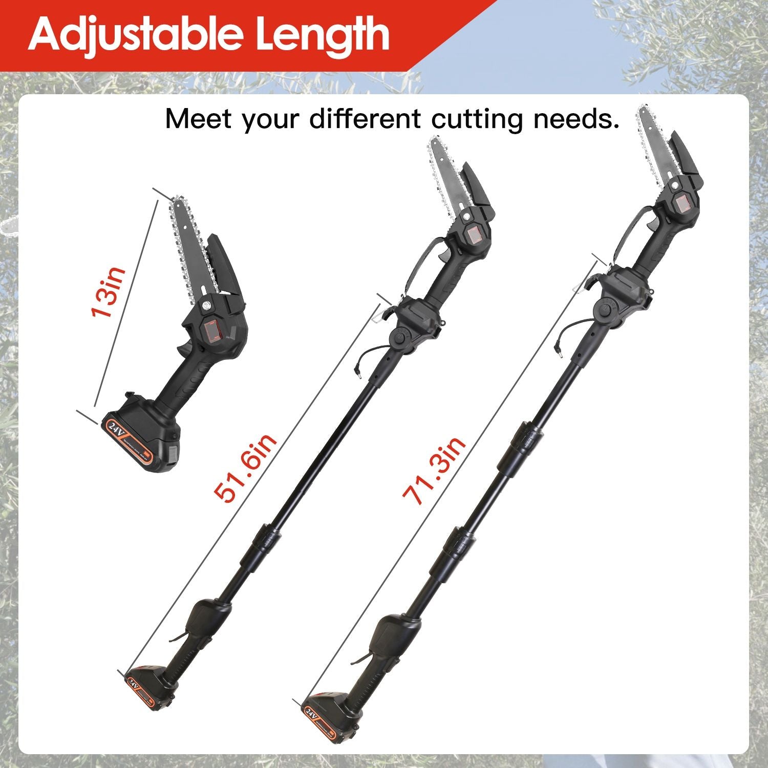 2-in-1 Cordless Pole Saw & Mini Chainsaw Electric Mini Chainsaw Length
