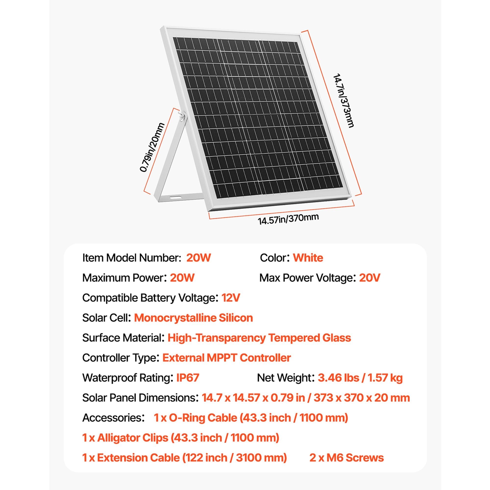 20W 12V Solar Panel Battery Charger, Solar Battery Trickle Charger