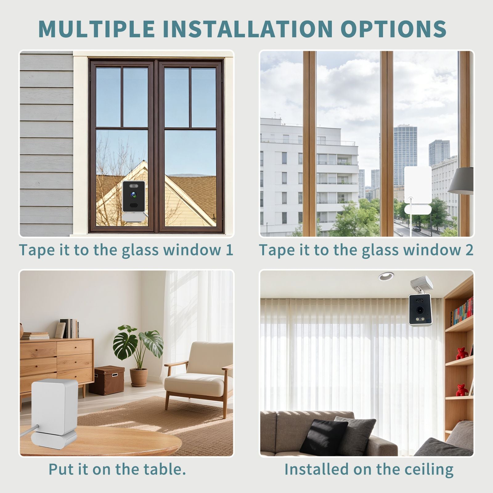Multi angle window monitoring camera, 360 ° rotating base, home indoor