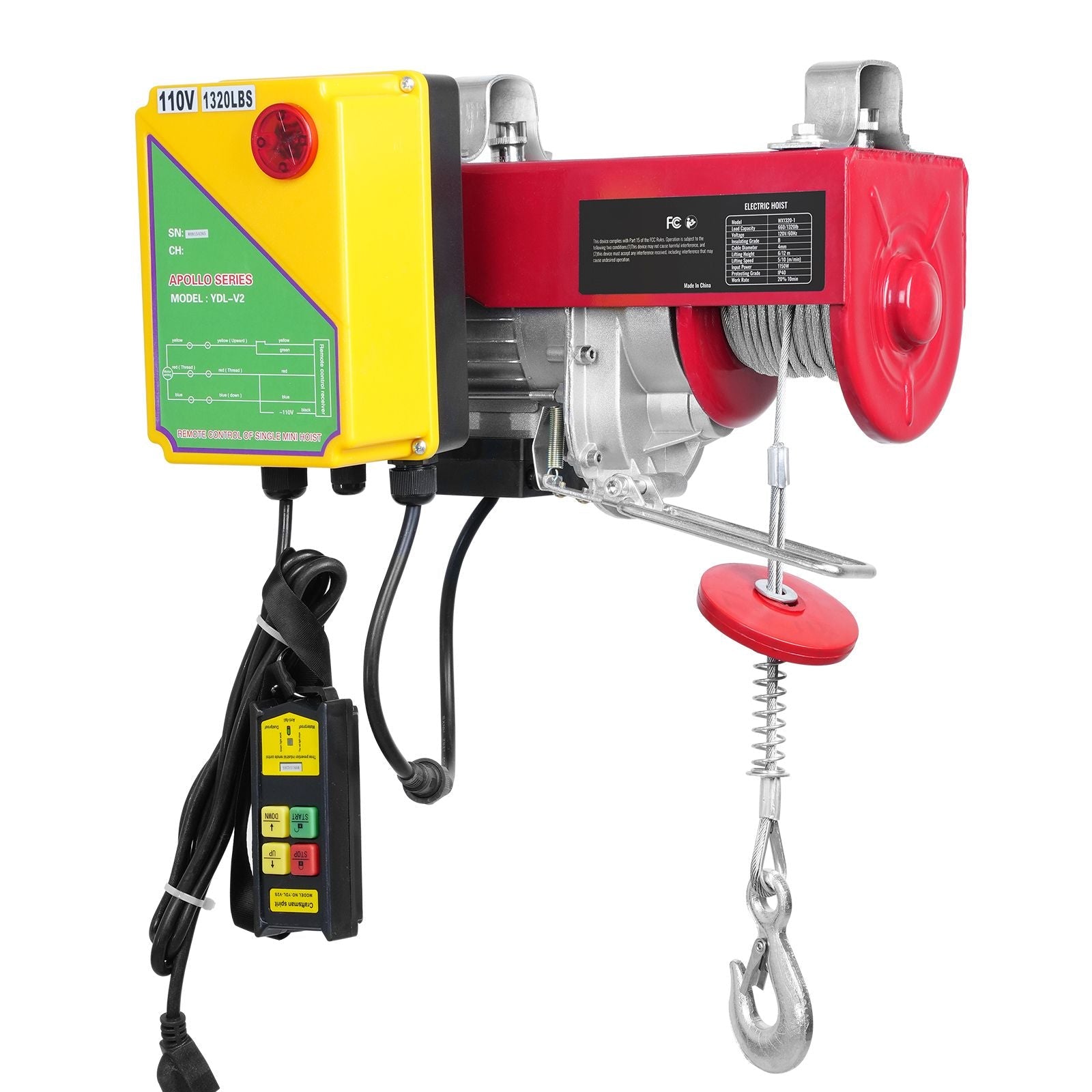 Electric Hoist, 1320 lbs Lifting Capacity, 1150W 110V Electric Steel