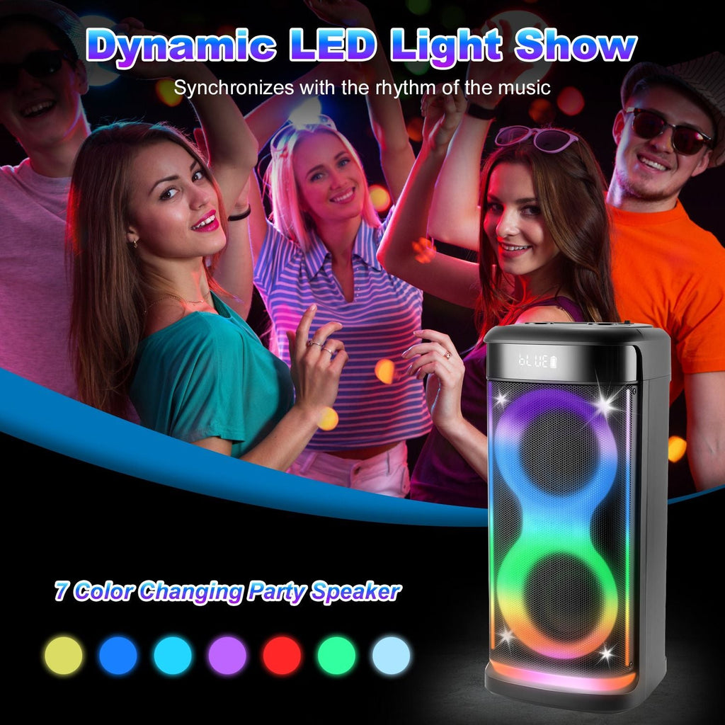 Portable Wireless Party Speaker with LED Light Wireless Mic Remote