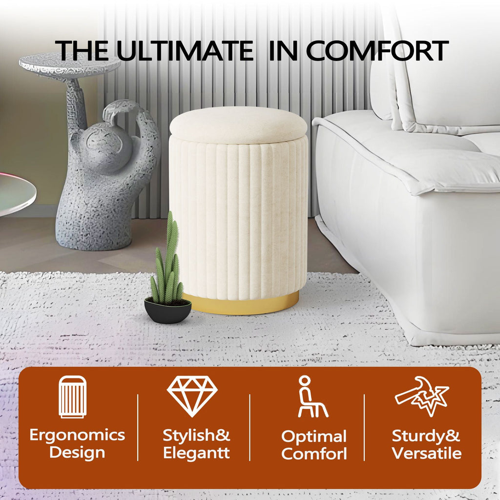 1pc Round Storage Ottoman, Upholstered Vanity Stool, Footrest Stool