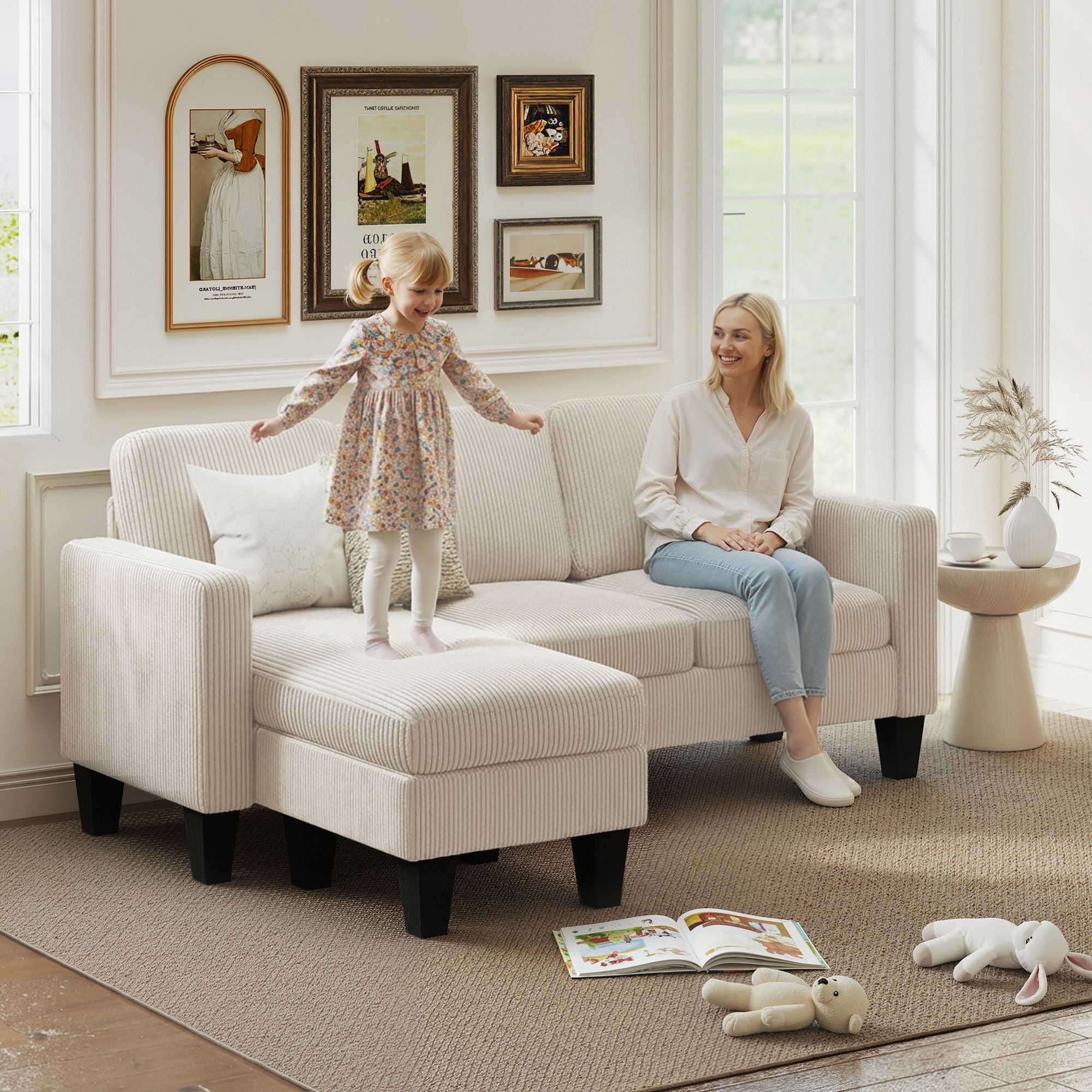 Sectional Sofa, L Shaped Couch, with Reversible Chaise or Ottoman,