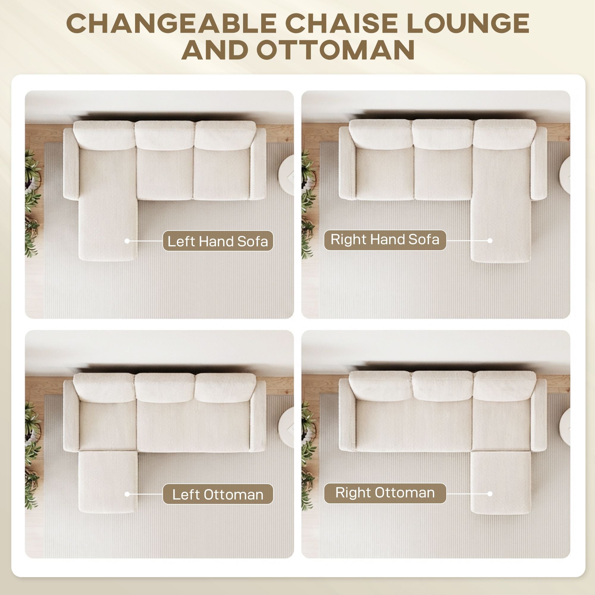 Sectional Sofa, L Shaped Couch, with Reversible Chaise or Ottoman,