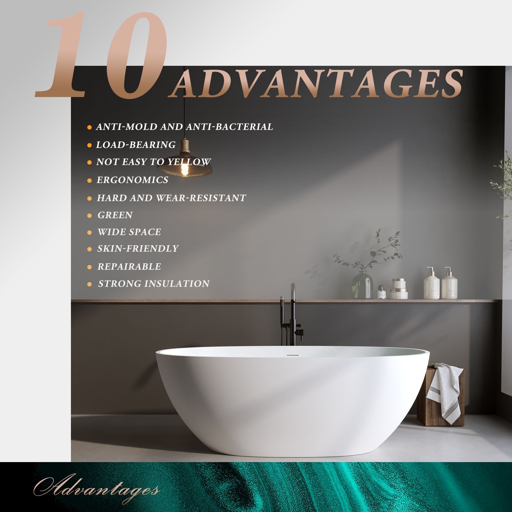 66.9″Solid Surface Matte Tub, Solid Surface Soaking Tub, Stone Resin