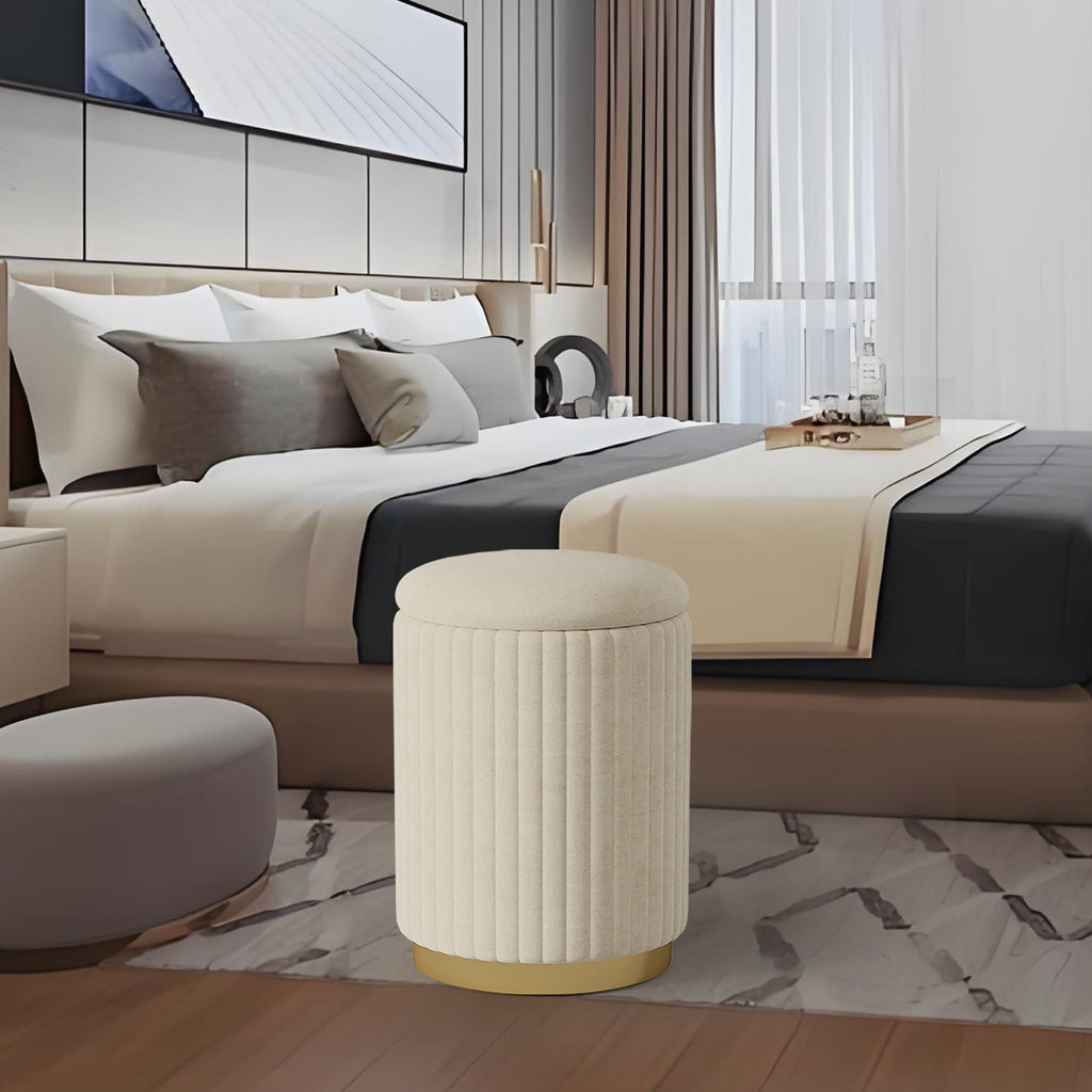 1pc Round Storage Ottoman, Upholstered Vanity Stool, Footrest Stool