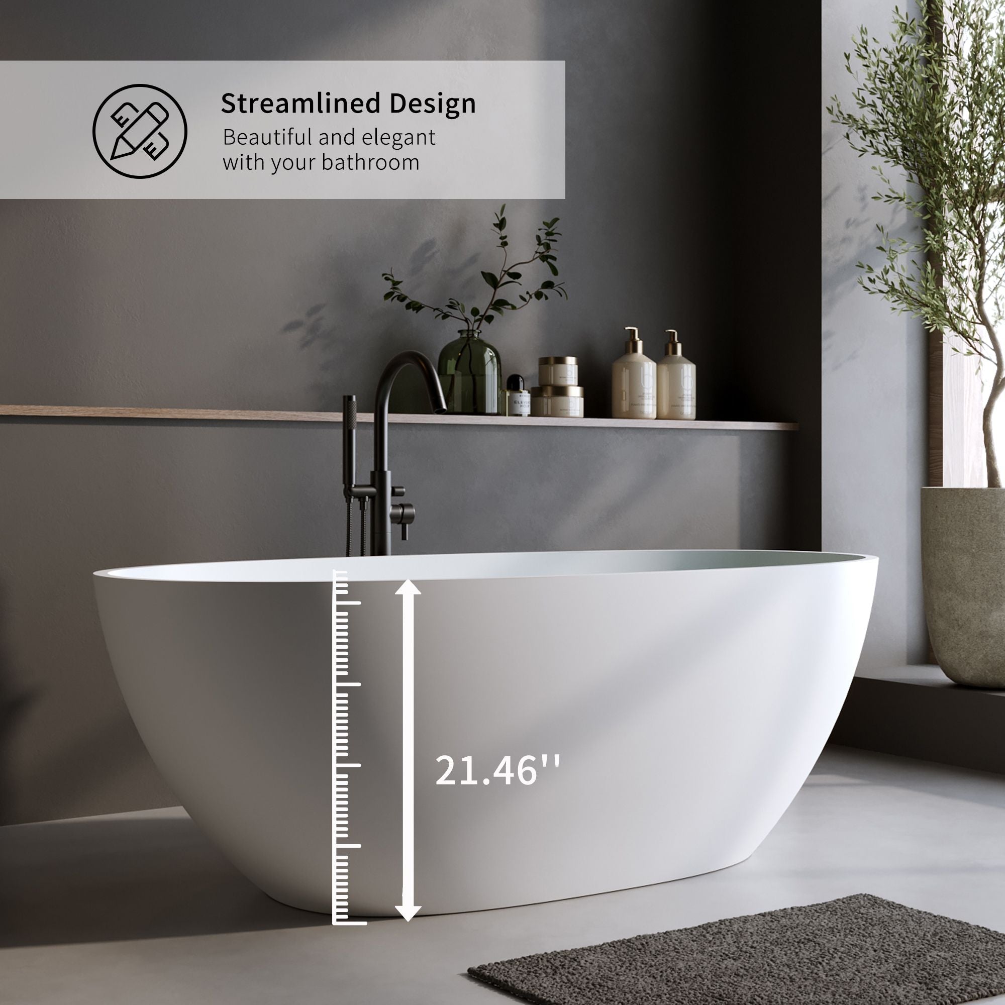 70.8″Solid Surface Matte Tub, Solid Surface Soaking Tub, Stone Resin