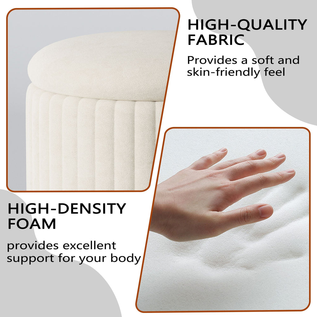 1pc Round Storage Ottoman, Upholstered Vanity Stool, Footrest Stool