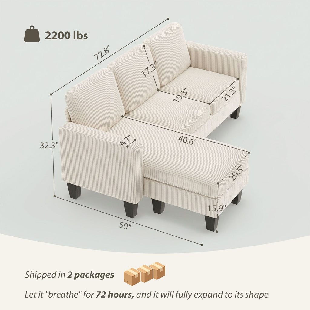 Sectional Sofa, L Shaped Couch, with Reversible Chaise or Ottoman,