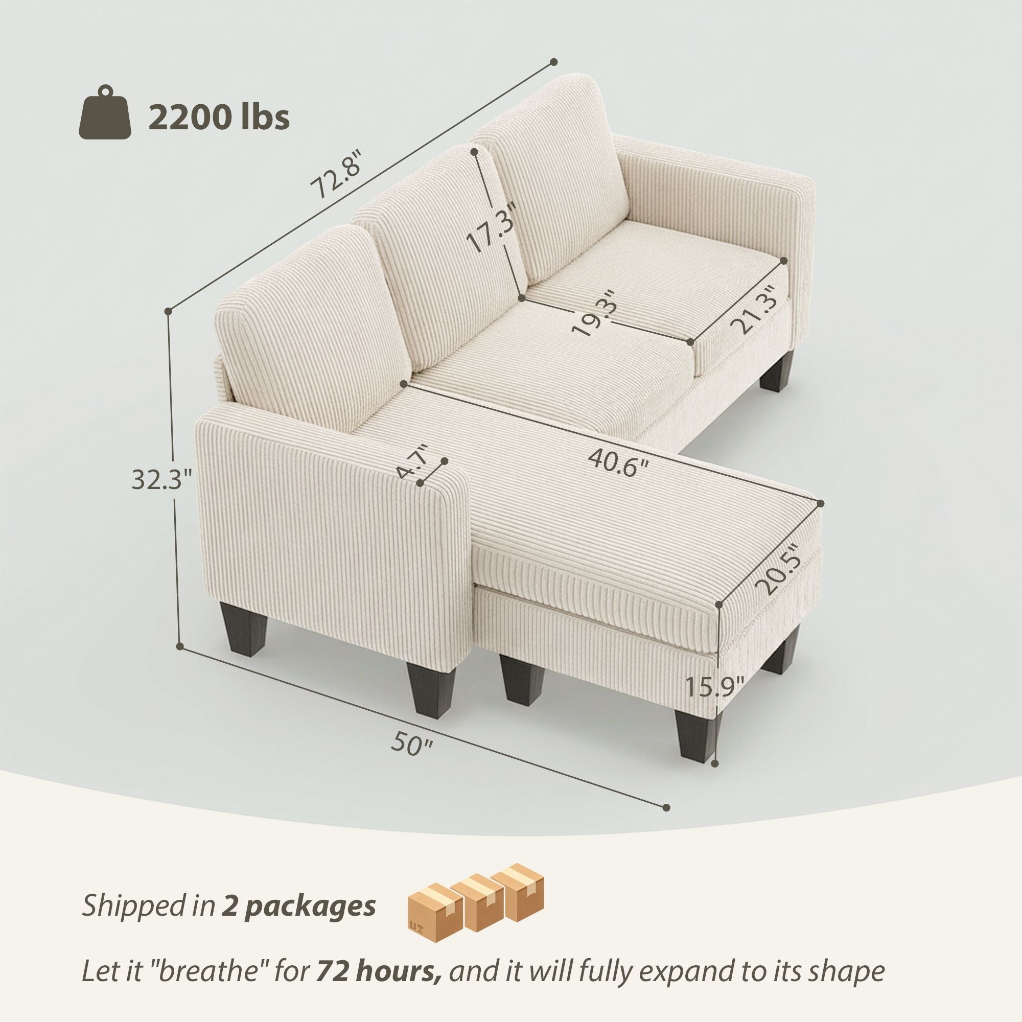Sectional Sofa, L Shaped Couch, with Reversible Chaise or Ottoman,