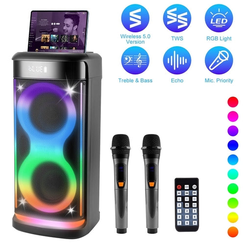 Portable Wireless Party Speaker with LED Light Wireless Mic Remote