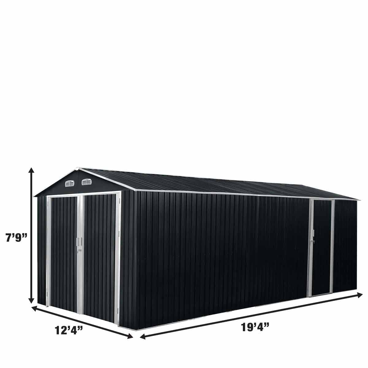 13' x 20' Metal Garage Shed with Double Front Doors, 7'9" Peak Height,