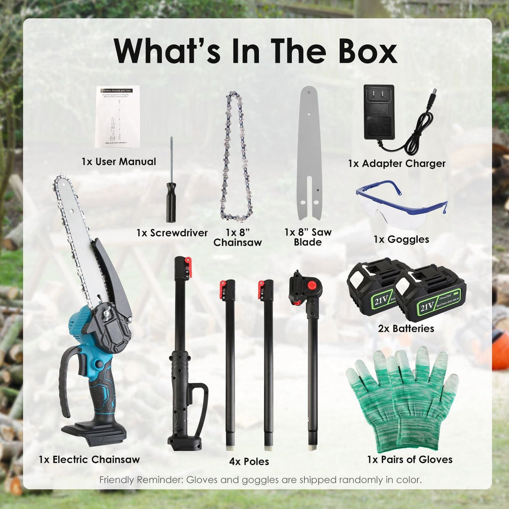 2-In-1 8' Cordless Electric Pole Saw and Mini Chainsaw with Extension