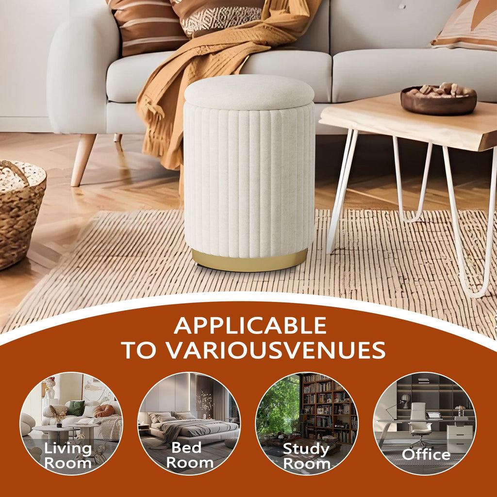 1pc Round Storage Ottoman, Upholstered Vanity Stool, Footrest Stool