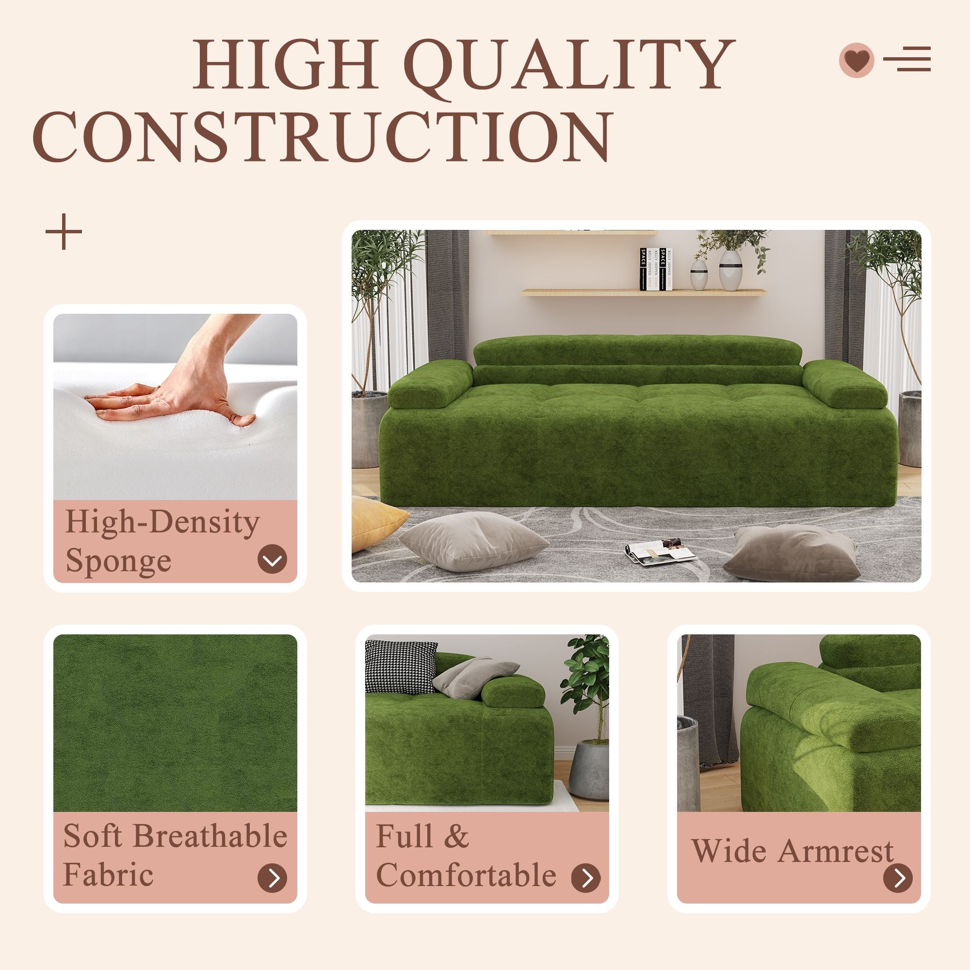 Modern Sofa Bed,Velvet Sleeper Couch,3 Seater Tufted Sofa,And