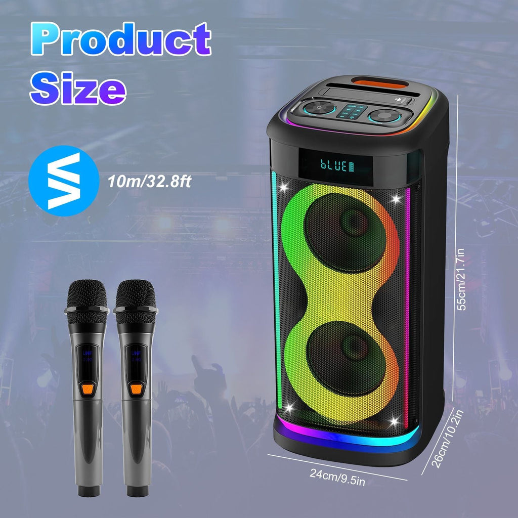 Portable Wireless Party Speaker with LED Light Wireless Mic Remote