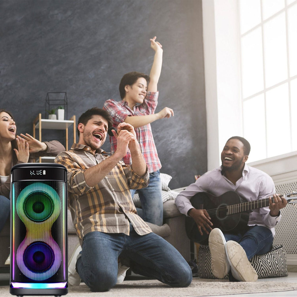Portable Wireless Party Speaker with LED Light Wireless Mic Remote